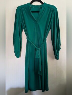 Kelly Green Jersey Dress Split Collar Tie Waist